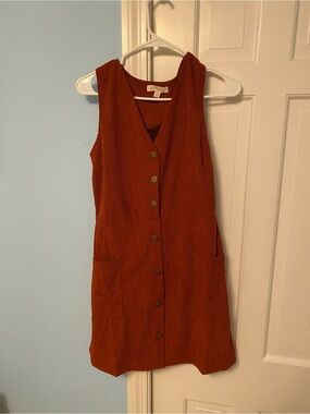 Button-Front Rust Mini Dress with Patch Pockets